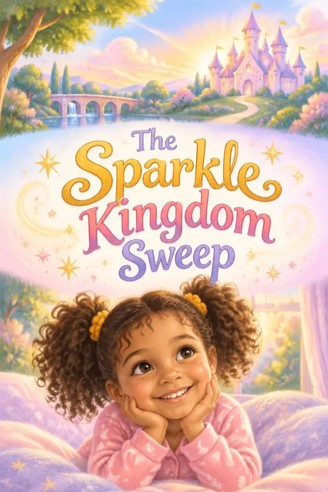 Book cover: The Sparkle Kingdom Sweep, with Tavi smiling in her pajamas