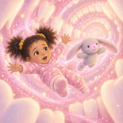 Tavi tumbling through a swirl of pink glitter with Floppy
