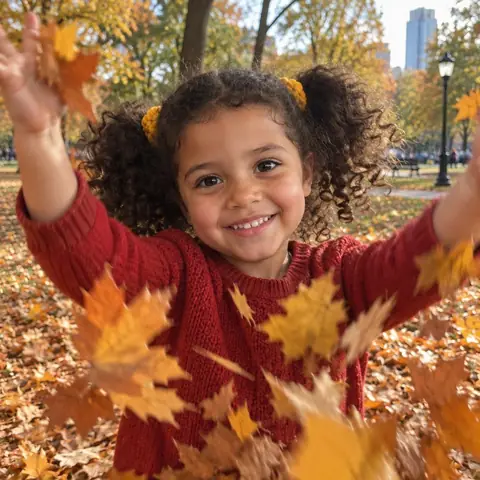 Sample photo: Tavi tossing autumn leaves